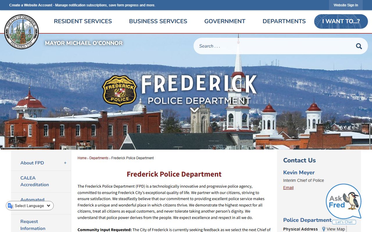 Frederick Police Department website for Frederick 72 hour booking information