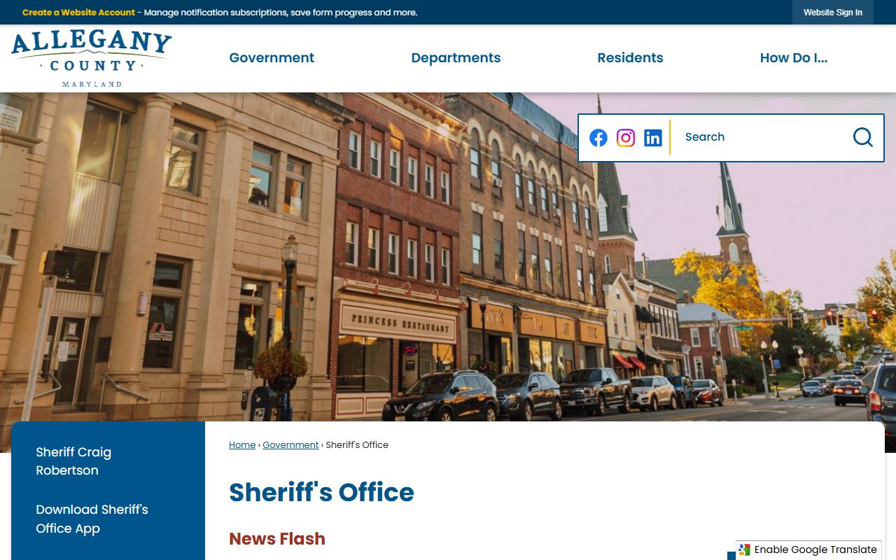 Allegany County Sheriff Office website for 72 hour booking inquiries