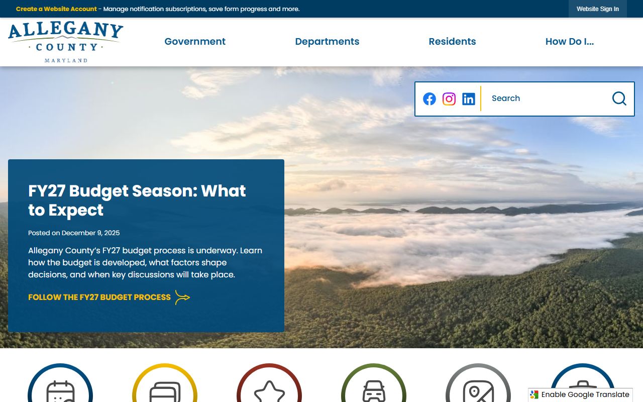 Allegany County government website for 72 hour booking resources