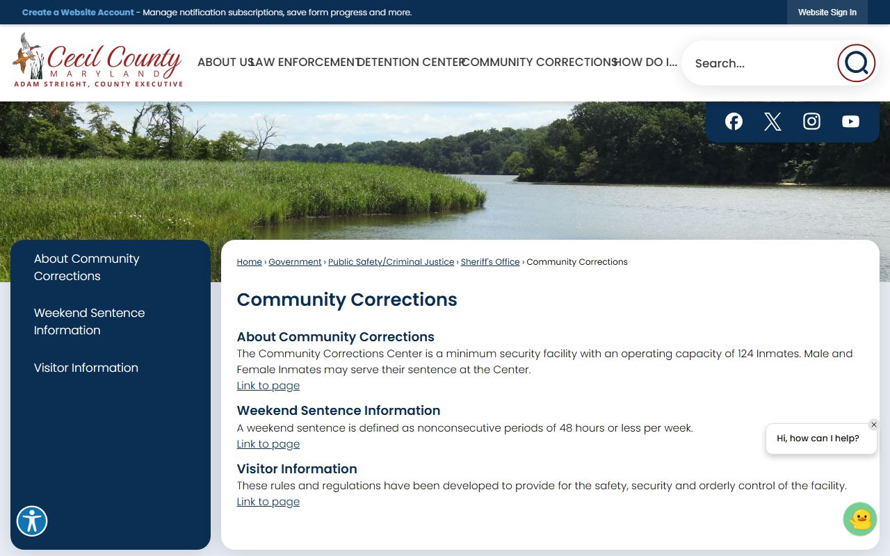 Cecil County Community Corrections page for post-booking supervision