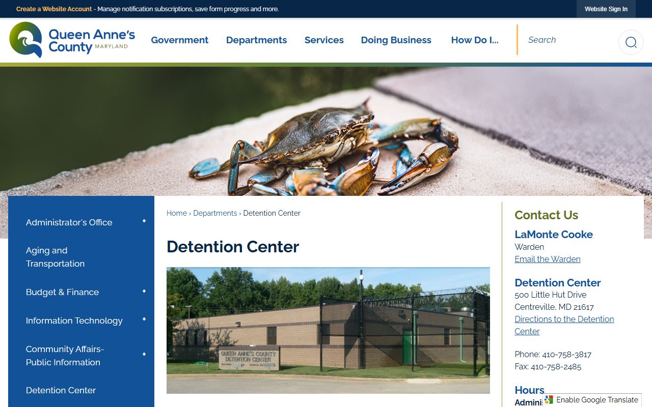Queen Anne's County 72 hour booking detention center page