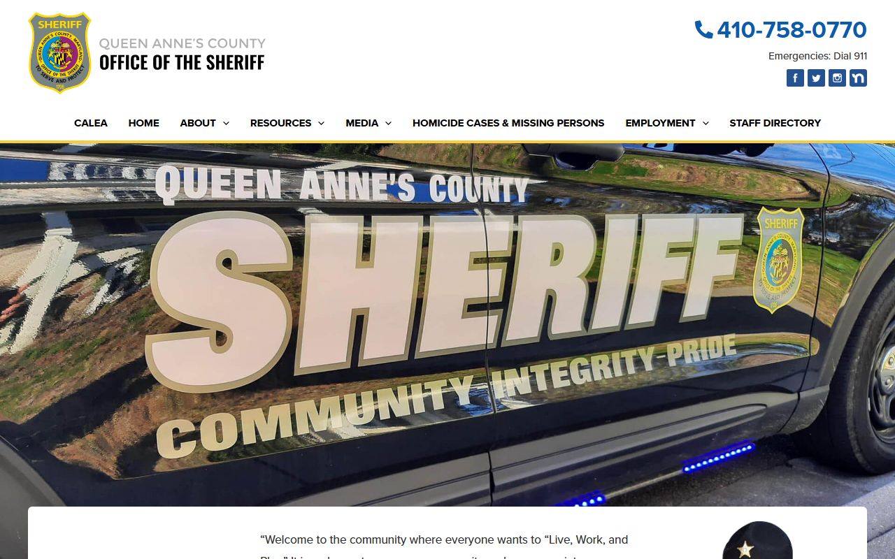 Queen Anne's County Sheriff Office website for 72 hour booking information