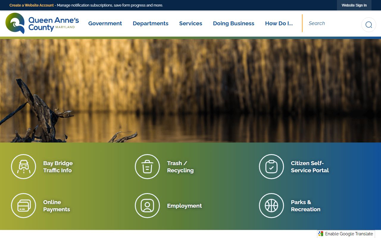 Queen Anne's County government website for 72 hour booking resources