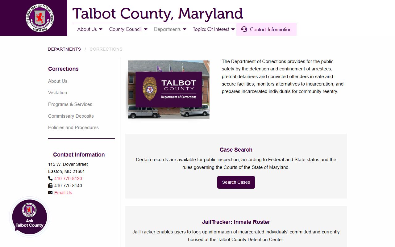 Talbot County JailTracker inmate search for 72 hour booking records