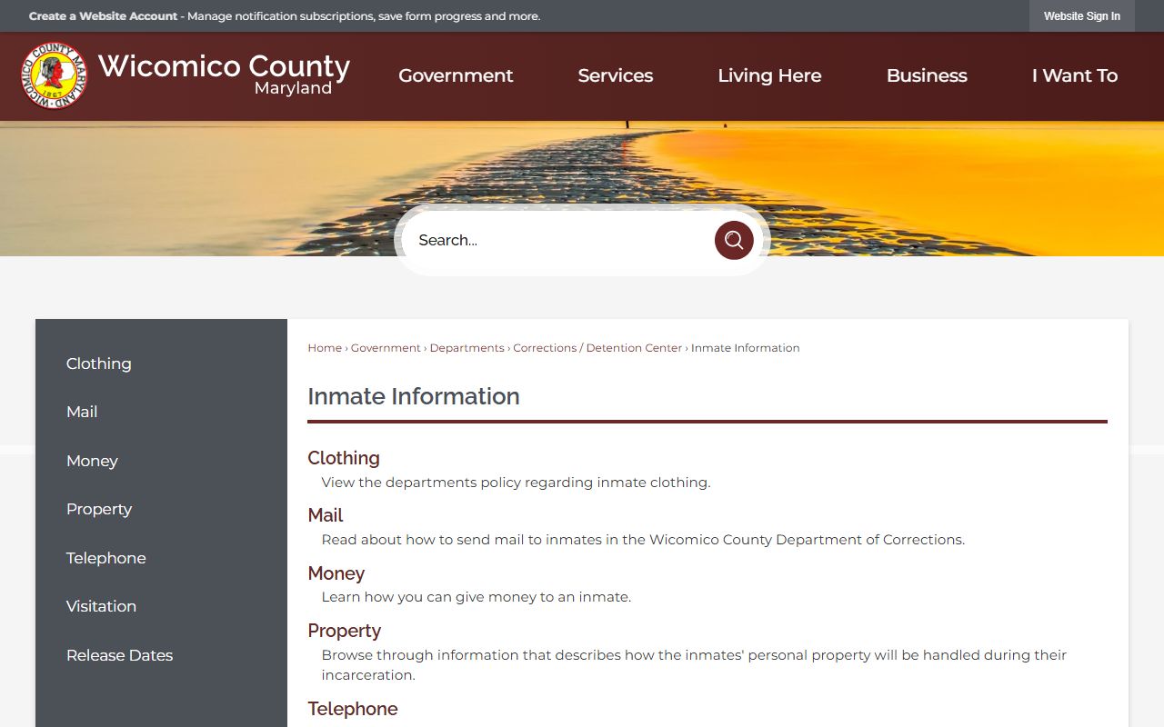 Wicomico County 72 hour booking inmate information page