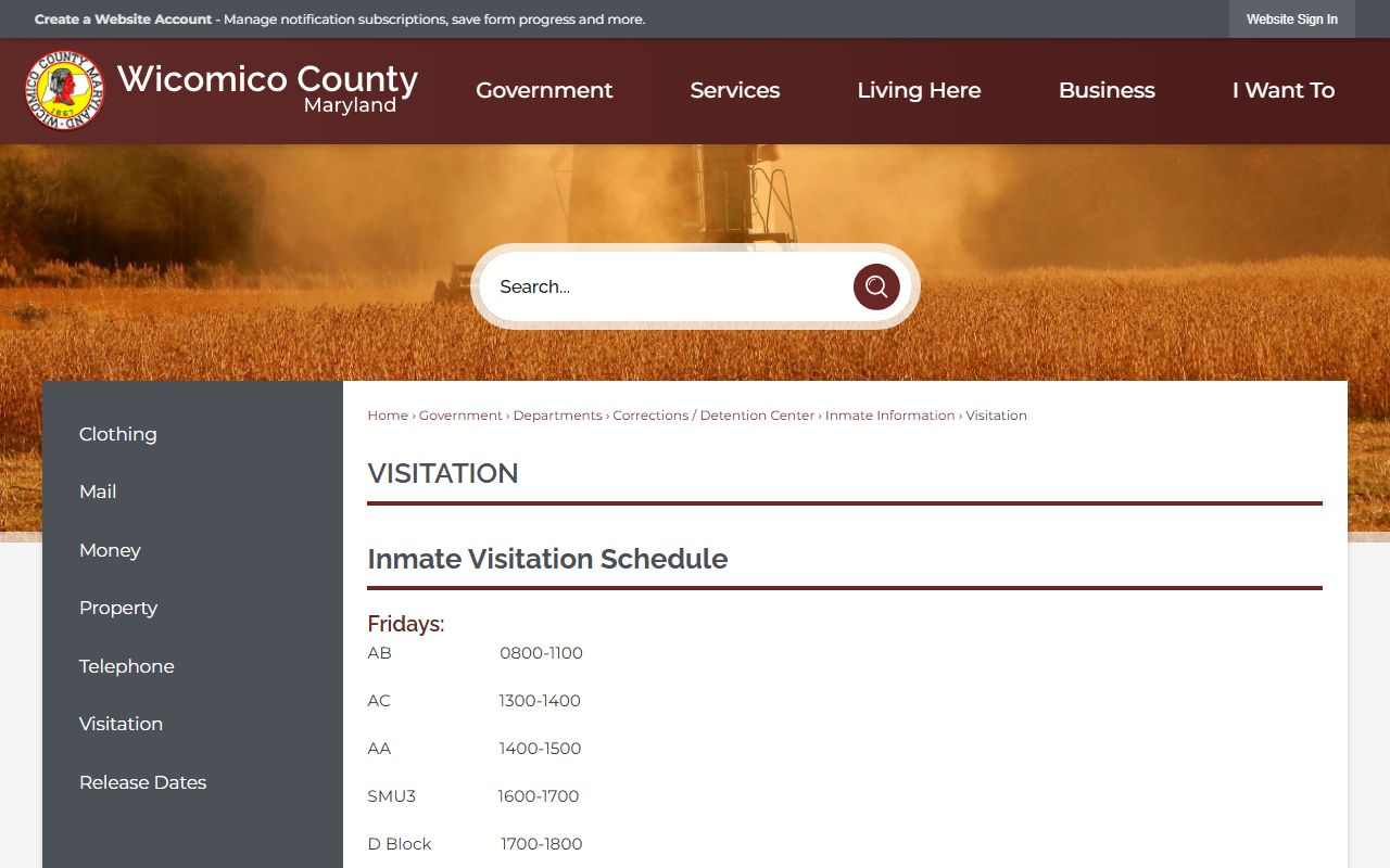 Wicomico County detention center visitation schedule