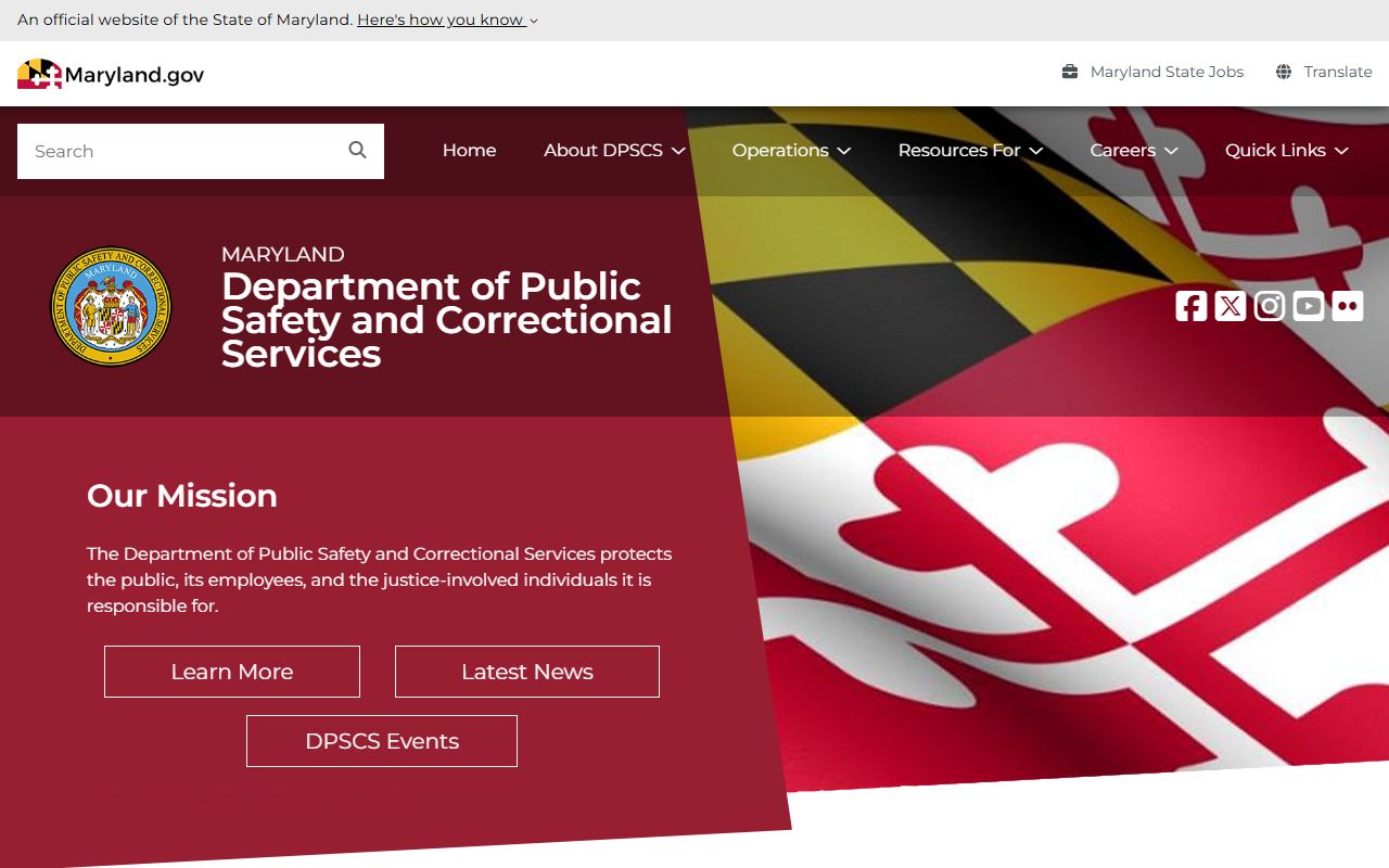 DPSCS main website for Maryland 72 hour booking and inmate records